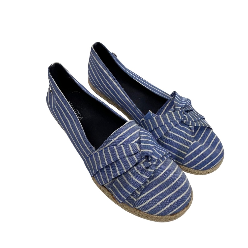 Nautica Idelle Blue White Striped Espadrille Flats‎ Knotted Bow Womens 9.5